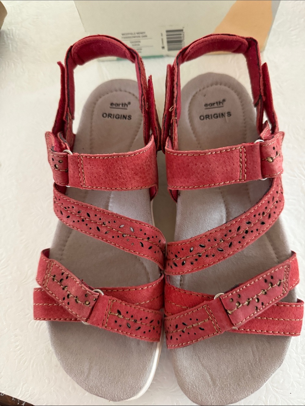 Earth Origins Coral-Red Strappy Adjustable Women's Sandals